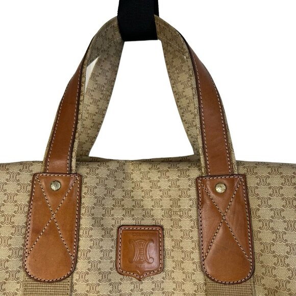 Auth Celine Boston Bag Macadam PVC Leather Canvas M08 Light Brown Monogram XL - Picture 8 of 16